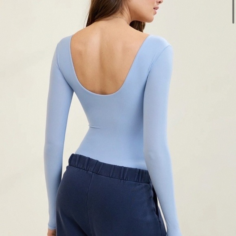 Scoop-Back Long Sleeve Bodysuit - Light Blue